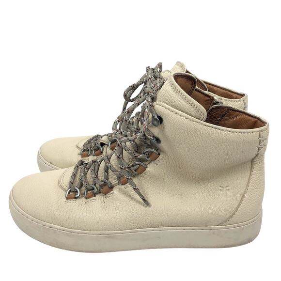 Frye Lena Hiker Sneakers Boots Leather High Top Lace Up Ivory Womens 9.5 - Picture 3 of 10